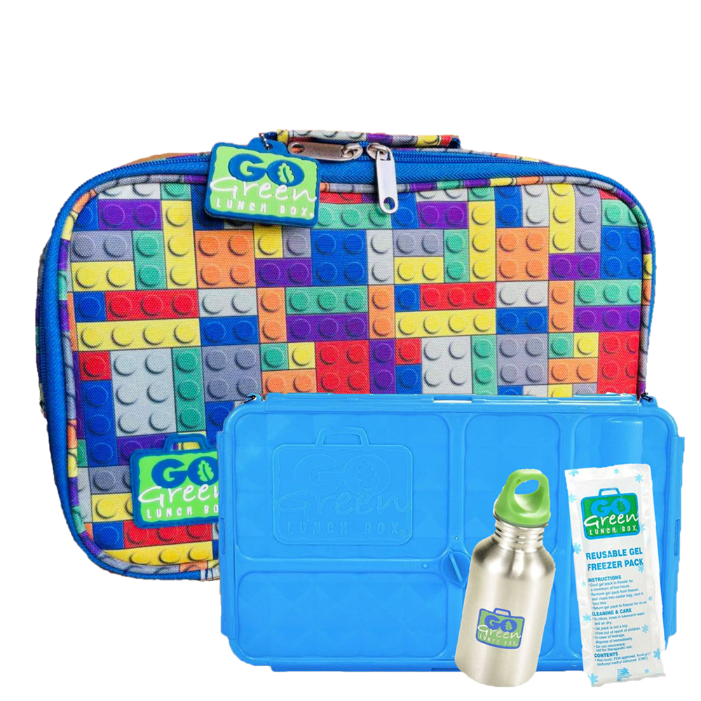 Go Green Lunch Box Set - Bricks n Pieces (with Blue Food Box)