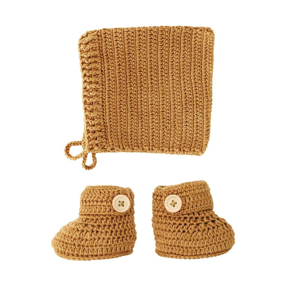 OB Designs Crochet Bonnet & Bootie Set - Cinnamon