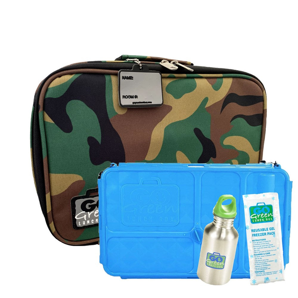 Go Green Lunch Box Set - Green Camo (with Blue Food Box)