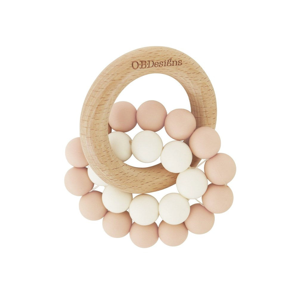 OB Designs Beechwood & Silicone Teether Toy - Blush Pink
