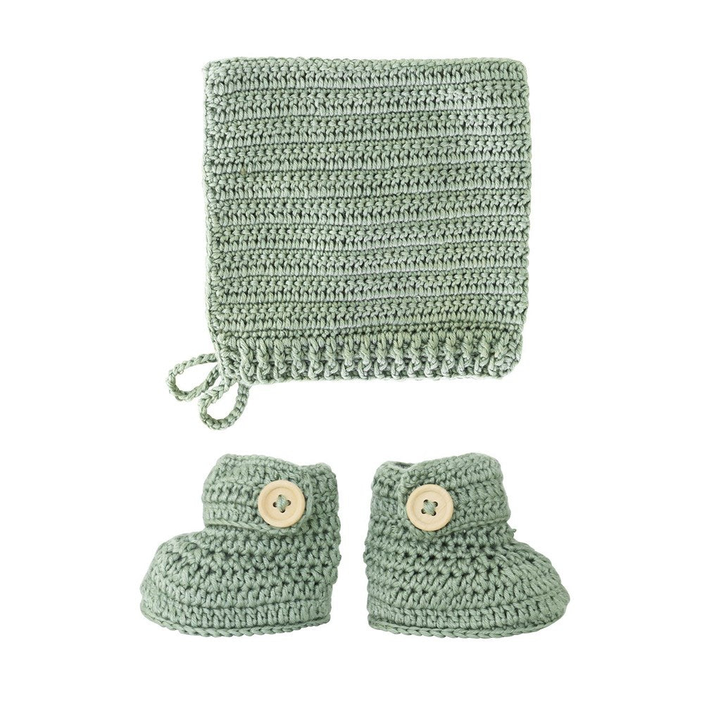 OB Designs Crochet Bonnet & Bootie Set - Sage