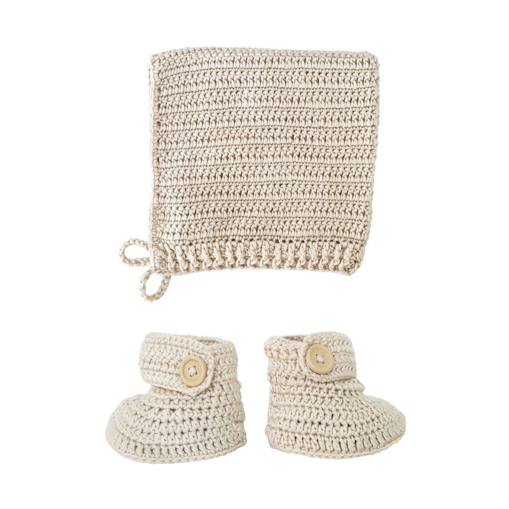 OB Designs Crochet Bonnet & Bootie Set - Vanilla