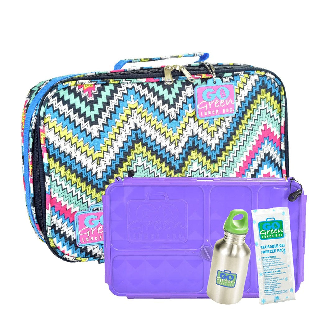 Go Green Lunch Box Set - Zoe's Zig Zag (with Purple Food Box)