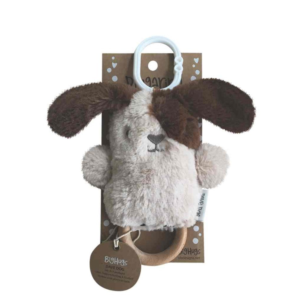 OB Designs Baby Rattle & Teething Ring - Dave Dog (Beige)