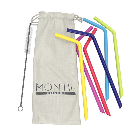 MontiiCo Reusable Silicone Straws (6 Pack) - Rainbow
